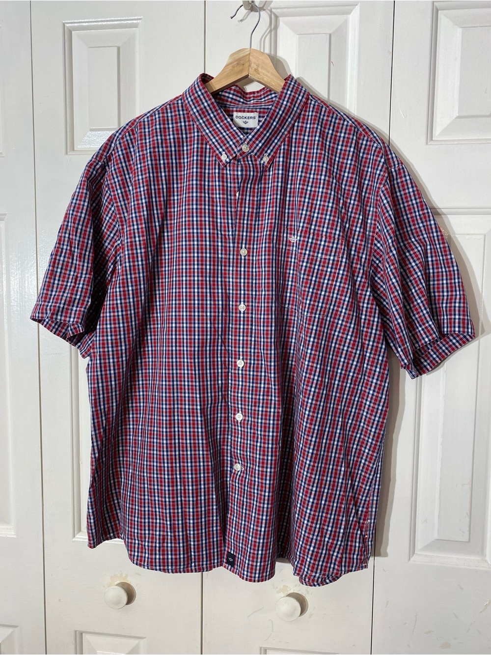 Dockers Red and Blue Plaid Short-Sleeve Button-Down Shirt